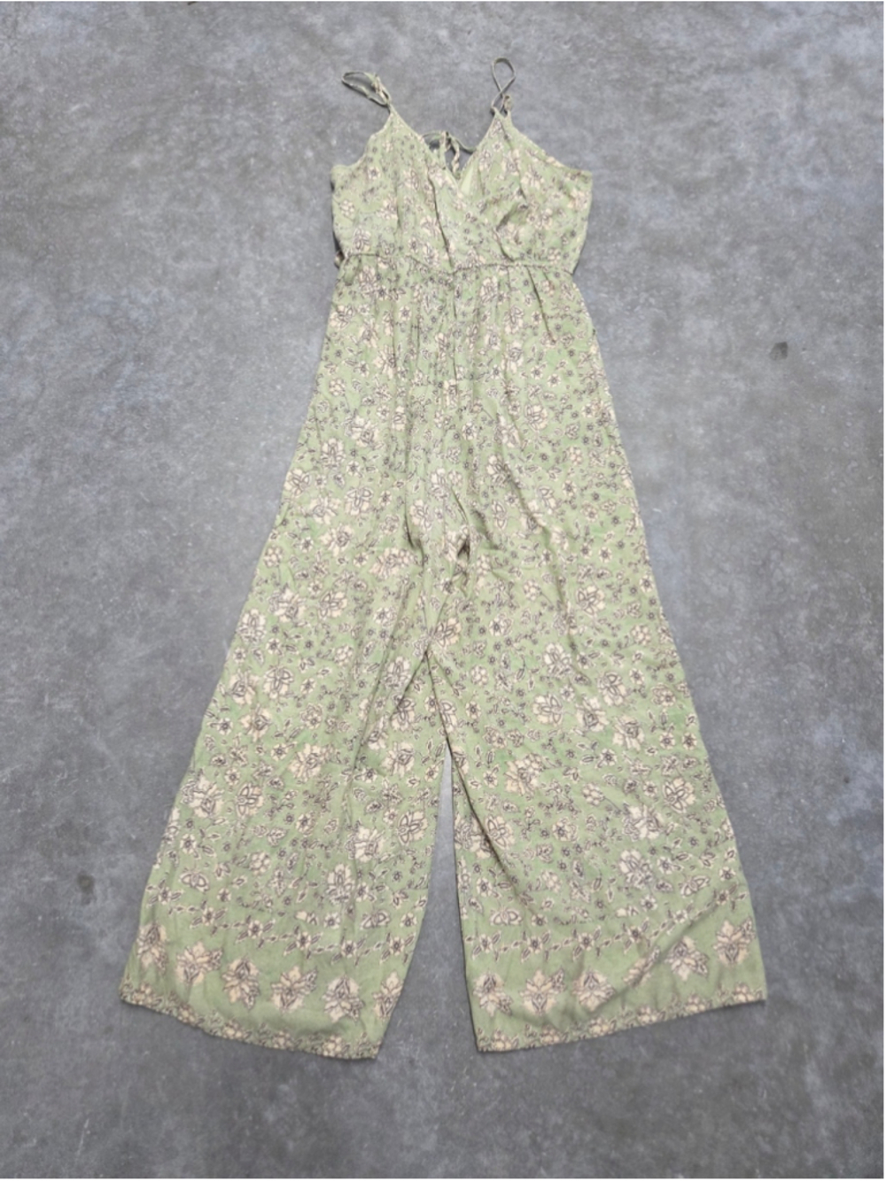 Japna Sage Floral Tie-Waist Jumpsuit Whimsical Cottagecore Fairycore Size L - Picture 2 of 4